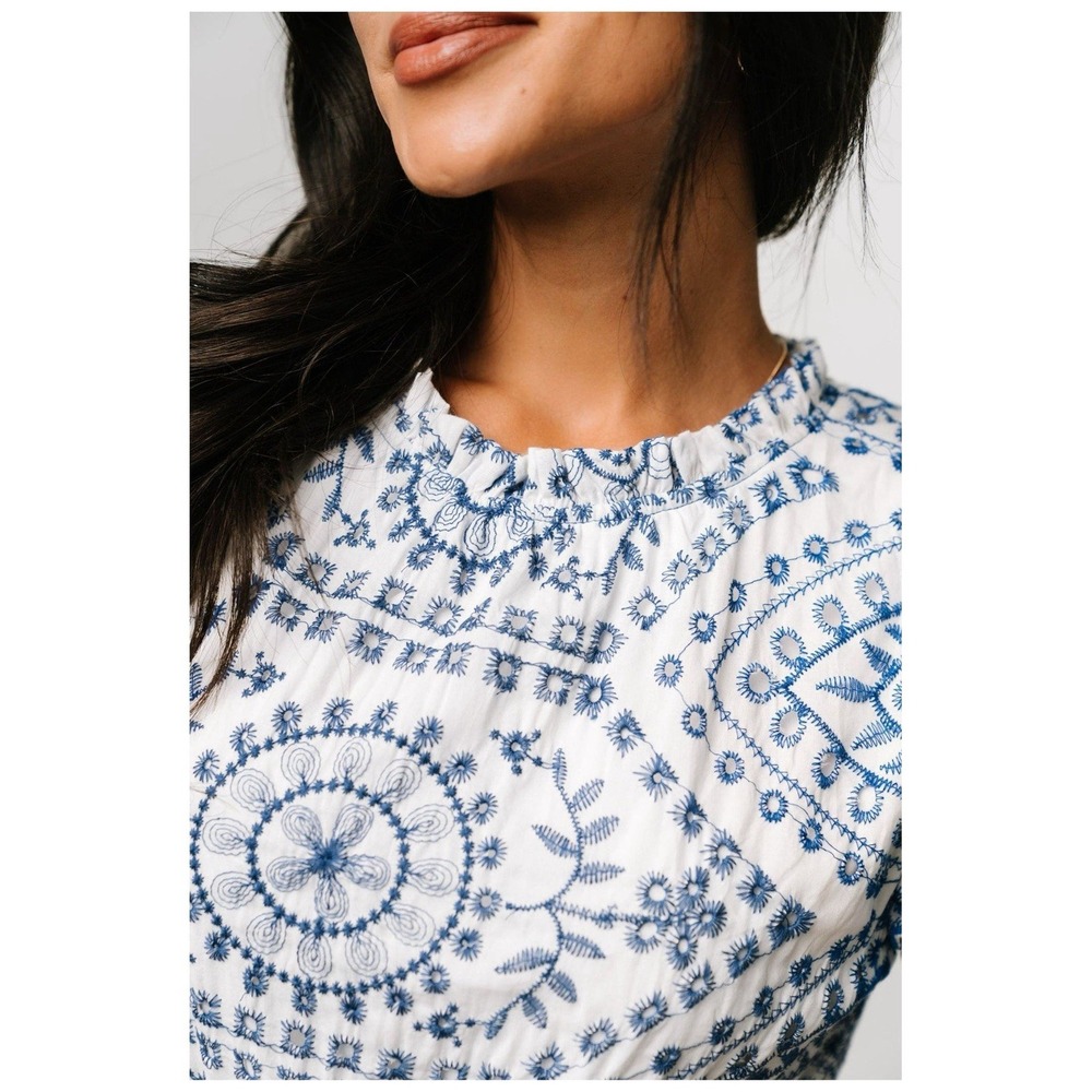 NWT Baltic Born Size L Dress Mirabel Eyelet Midi Blue White Embroidered Tiered - Picture 2 of 8